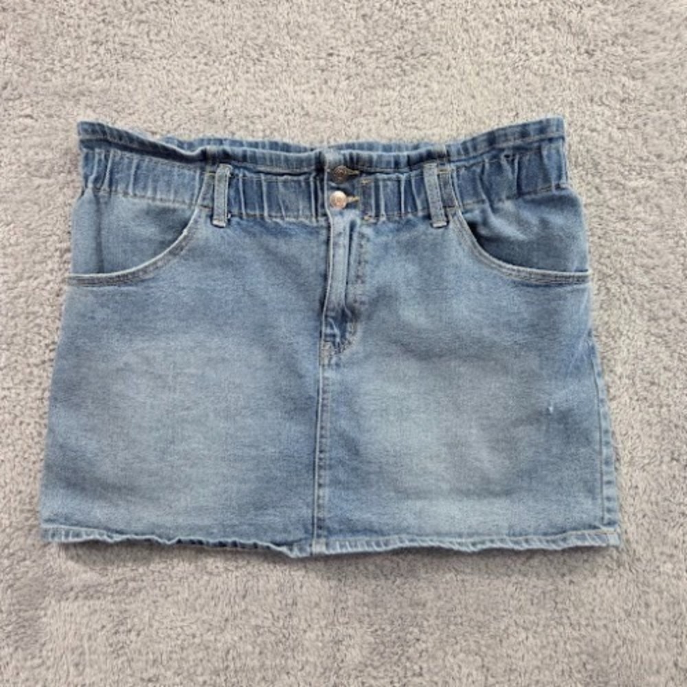 Wild Fable Denim Mini Skirt Women XL Blue Paperbag Waist Elastic Stretch Pockets